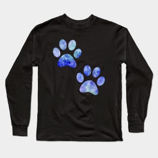 watercolor dogs paw blue watercolor puppy paw Long Sleeve T-Shirt